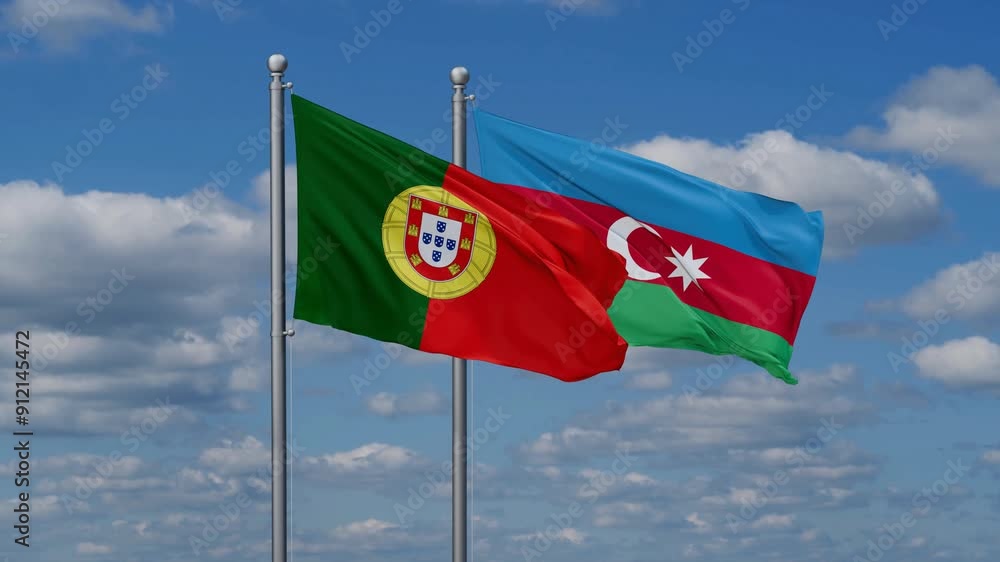 Azerbaijan and Portugal flags flying together, video concept of the relationship, two country cooperation concept Azerbaijan and Portugal flags flying together, video concept of the relationship, two country cooperation concept