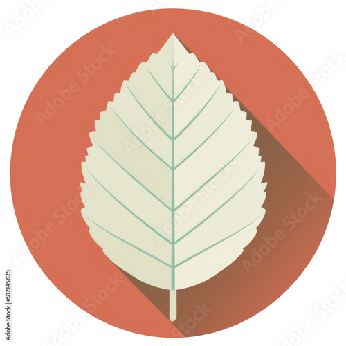 Modern Flat Design Illustration of a Green Leaf on Warm Background