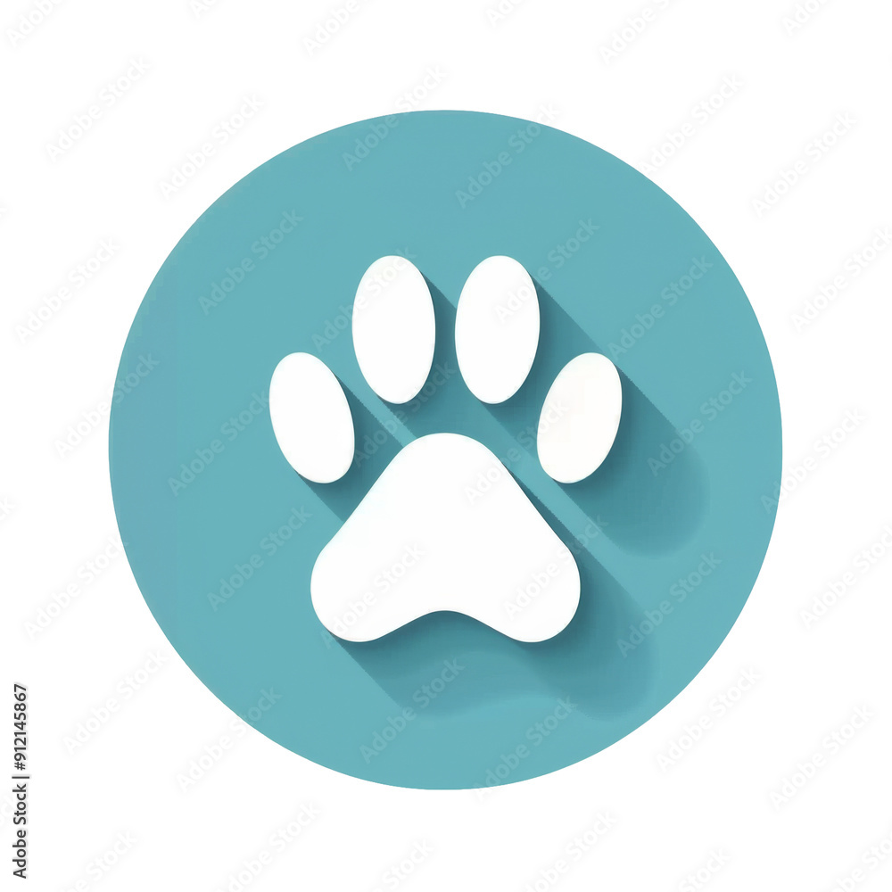 Modern White Paw Print Icon on a Turquoise Circle Background Modern White Paw Print Icon on a Turquoise Circle Background