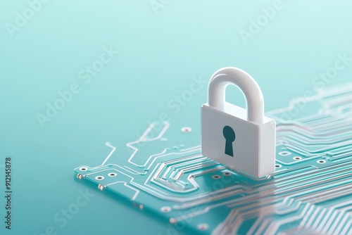 Wallpaper Mural White Lock Icon with Circuit Board Background - Data Security Concept Torontodigital.ca