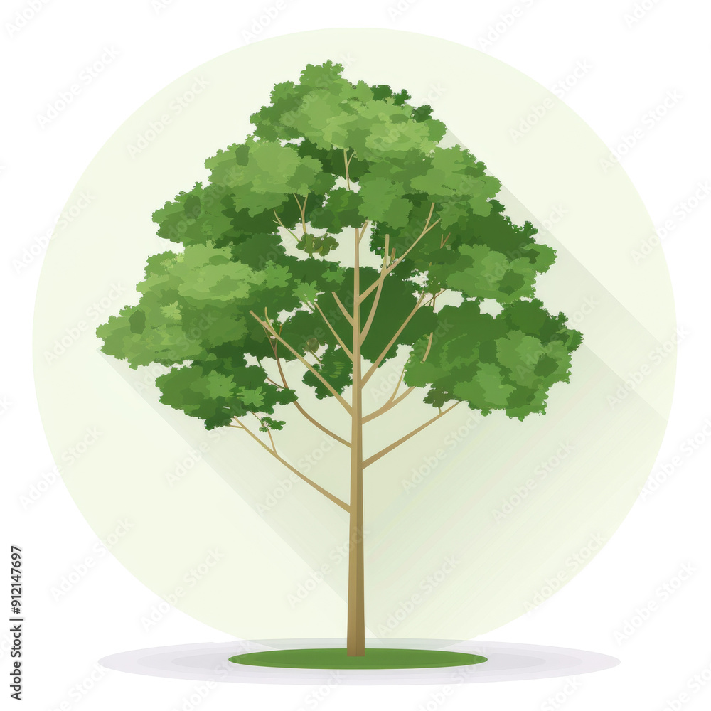 Fototapeta premium Vibrant Green Oak Tree Illustration on a Soft Background