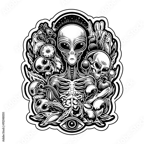 alien with skull monster design
