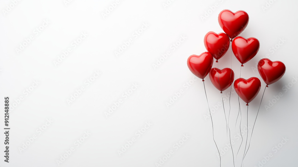 Red heart balloons float against a pure white backdrop, a symbol of love and romance Red heart balloons float against a pure white backdrop, a symbol of love and romance