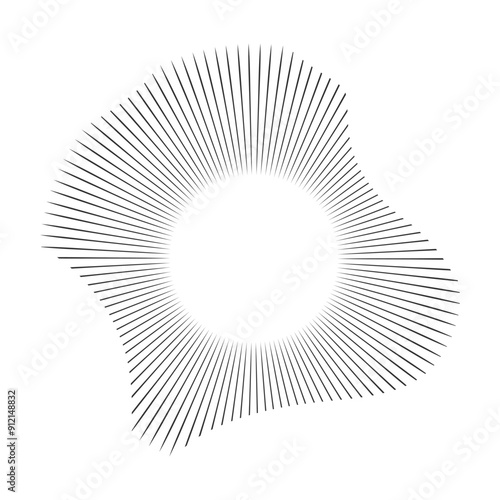 Concentric audio rhythm line radial circle sound wave dynamic set. Radial signal, pulse or vibration element. Depicting audio music.