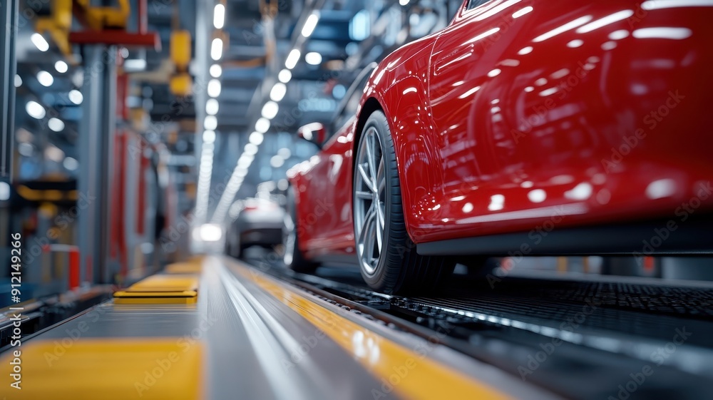Completed car rolling off the assembly line. Completed car rolling off the assembly line.