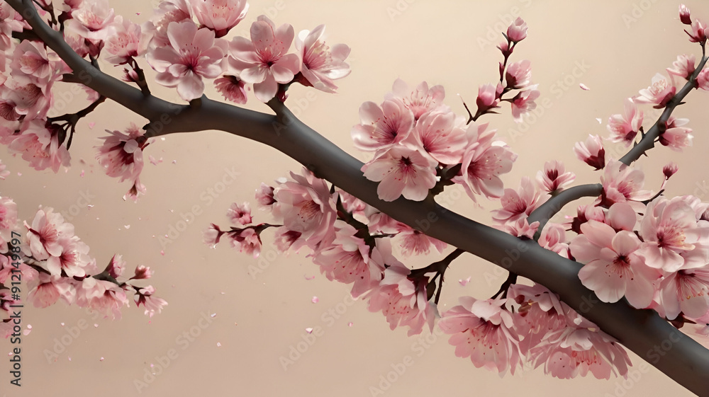 This is a beautiful three-dimensional graphic of cherry blossoms in full bloom. On delicately bent branches. This is a beautiful three-dimensional graphic of cherry blossoms in full bloom. On delicately bent branches.