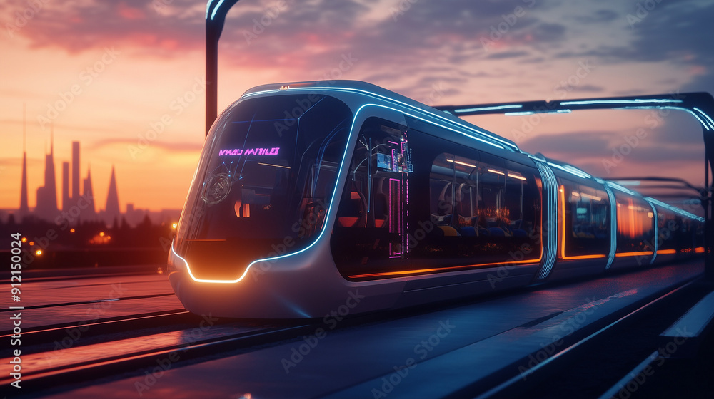 Showcase a futuristic AI-managed public transportation system with self ...
