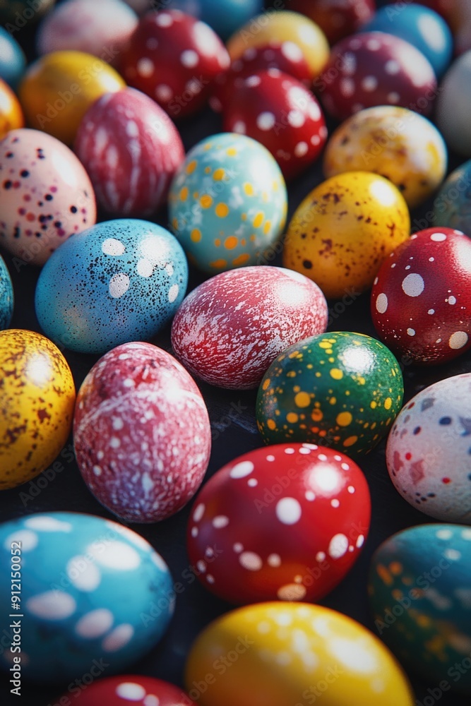 Colorful Painted Eggs on Table Colorful Painted Eggs on Table