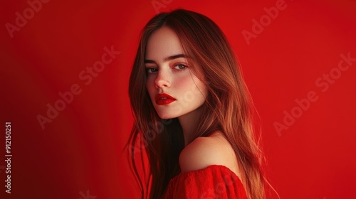 Wallpaper Mural Woman with long red hair in red dress Torontodigital.ca