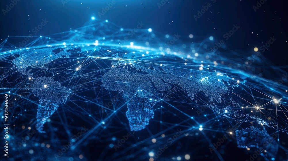 Fototapeta premium Global business network, digital technology, data exchange concept. Business Intelligence and cloud computing, digital marketing, with generative ai