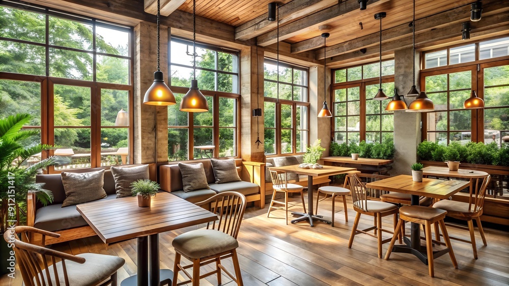 Sun-Drenched Rustic Haven: A Cozy Caf? Bathed in Natural Light generative AI Sun-Drenched Rustic Haven: A Cozy Caf? Bathed in Natural Light generative AI