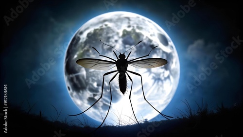 Silhouetted Serenity: A Mosquito Under the Moonlight  AI Generated photo