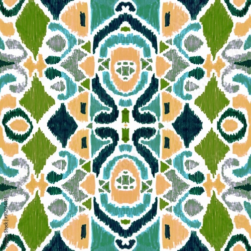 Ethnic abstract art ikat. Seamless ornamental print. Geometric ethnic pattern seamless color oriental. Design for background, curtain, carpet, wallpaper, clothing, packaging, batik.