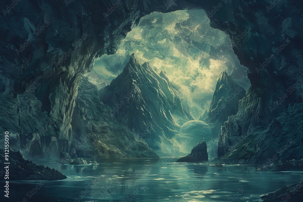 A Mystical Cave Opening to a Mountainous, Otherworldly Landscape A Mystical Cave Opening to a Mountainous, Otherworldly Landscape