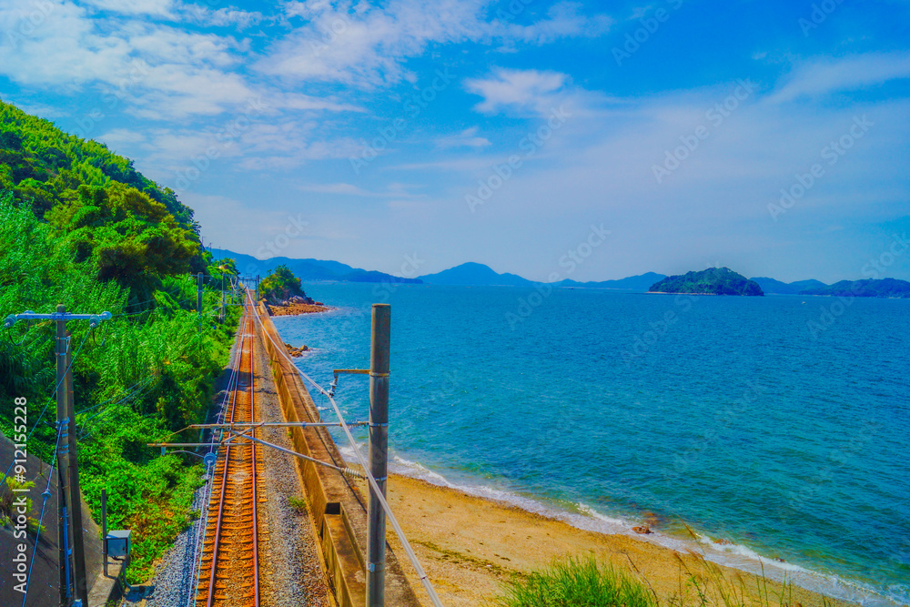 Obraz premium 海沿いの鉄道風景