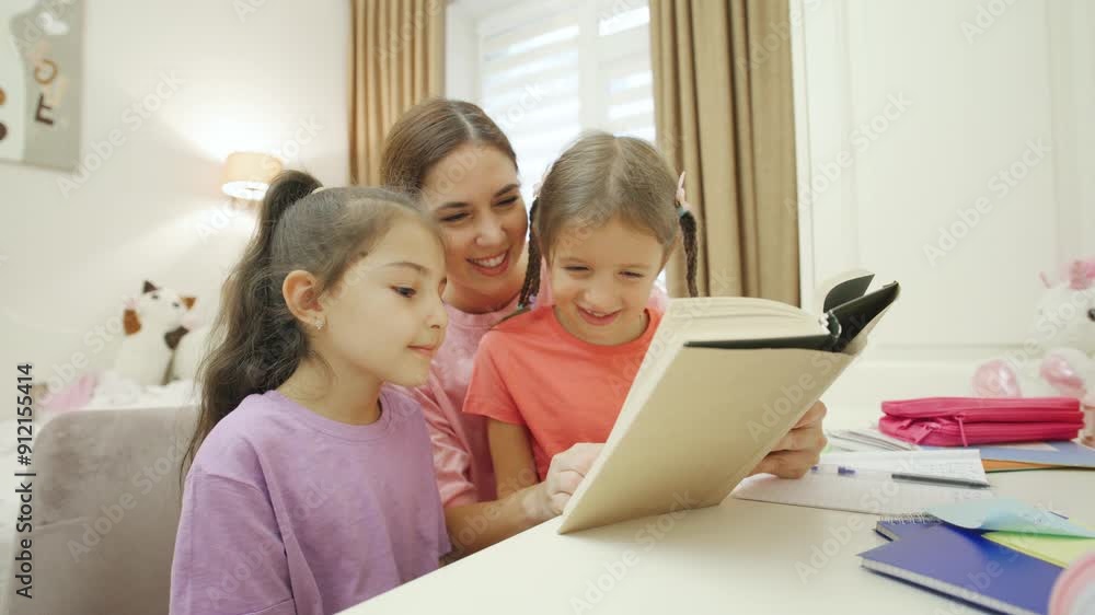 A loving, caring mother reads a book aloud to her wonderful daughters, creating unforgettable memories and strengthening bonds. A loving, caring mother reads a book aloud to her wonderful daughters, creating unforgettable memories and strengthening bonds.