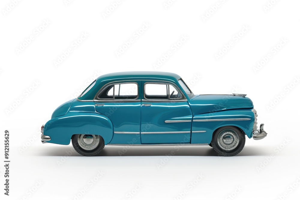 A blue classic car sitting on a white background A blue classic car sitting on a white background