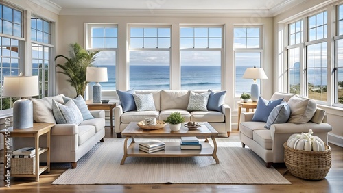 Wallpaper Mural A Serene Coastal Living Room with a View  AI generated Torontodigital.ca