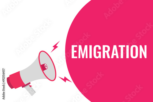 emigration button, banner, label, template for website. emigration text with colorful megaphone icon
