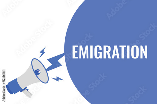 emigration button, banner, label, template for website. emigration text with colorful megaphone icon
