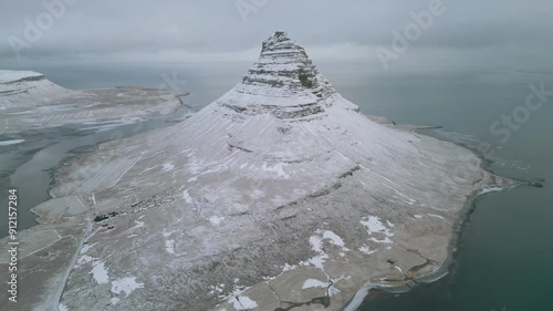 Circling Kirkjufell in winter in Iceland 4K photo