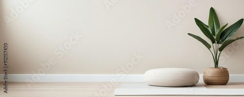 Cozy yoga corner, plush cushions, calming decor, intimate space