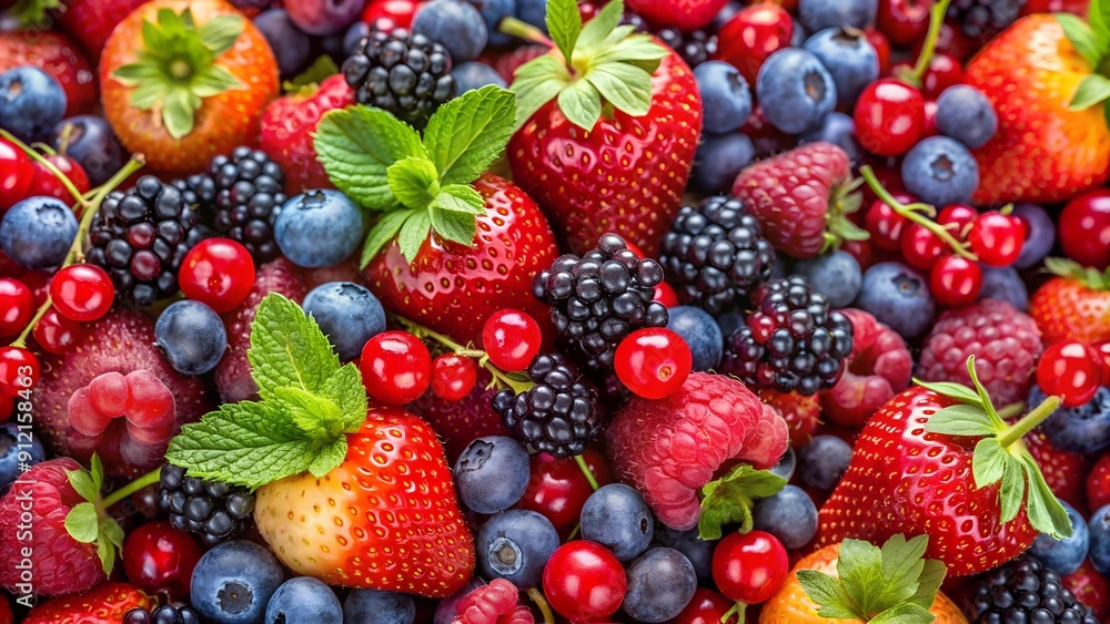 A Symphony of Colors: A Close-Up on a Vibrant Berry Medley Generative AI A Symphony of Colors: A Close-Up on a Vibrant Berry Medley Generative AI