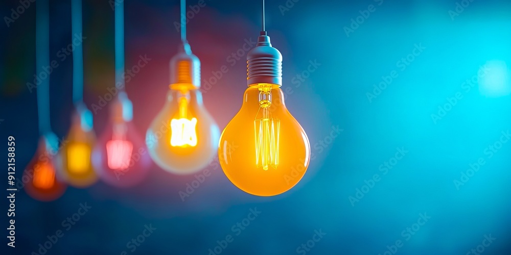 A group of light bulbs hanging from a string in a dark room A group of light bulbs hanging from a string in a dark room