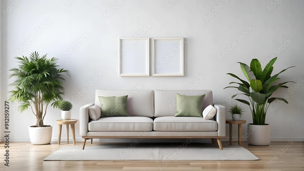 Fototapeta premium Serene Minimalist Lounge: A Touch of Greenery Generative AI