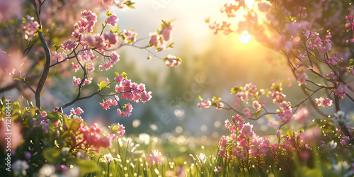 Magnolia tree with flowers blooming background