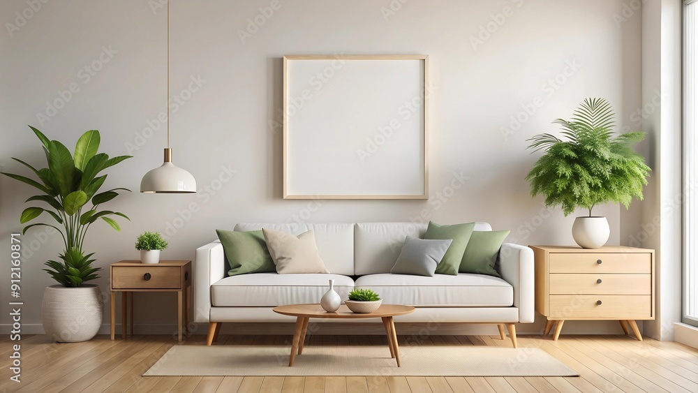 Serene Minimalism: A Contemporary Living Room with a Touch of Green Generative AI Serene Minimalism: A Contemporary Living Room with a Touch of Green Generative AI