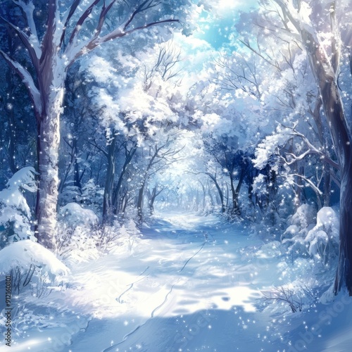 Winter Wonderland's Enchanting Allure: A High-Resolution Hand-Drawn Image of Nature's Majesty in a Seasonal Embrace of Snow-Covered Trees and Glittering Frost.