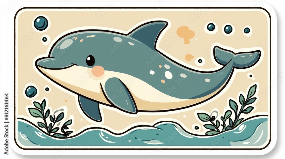 Cute Cartoon Dolphin Swimming in the Ocean Cute Cartoon Dolphin Swimming in the Ocean