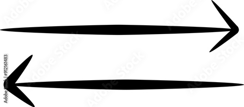Two arrows pointing opposite directions. Opposite direction arrows. Hand drawn arrows