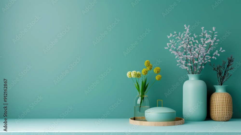 Minimalist Home Decor with Teal Wall and Vases Minimalist Home Decor with Teal Wall and Vases