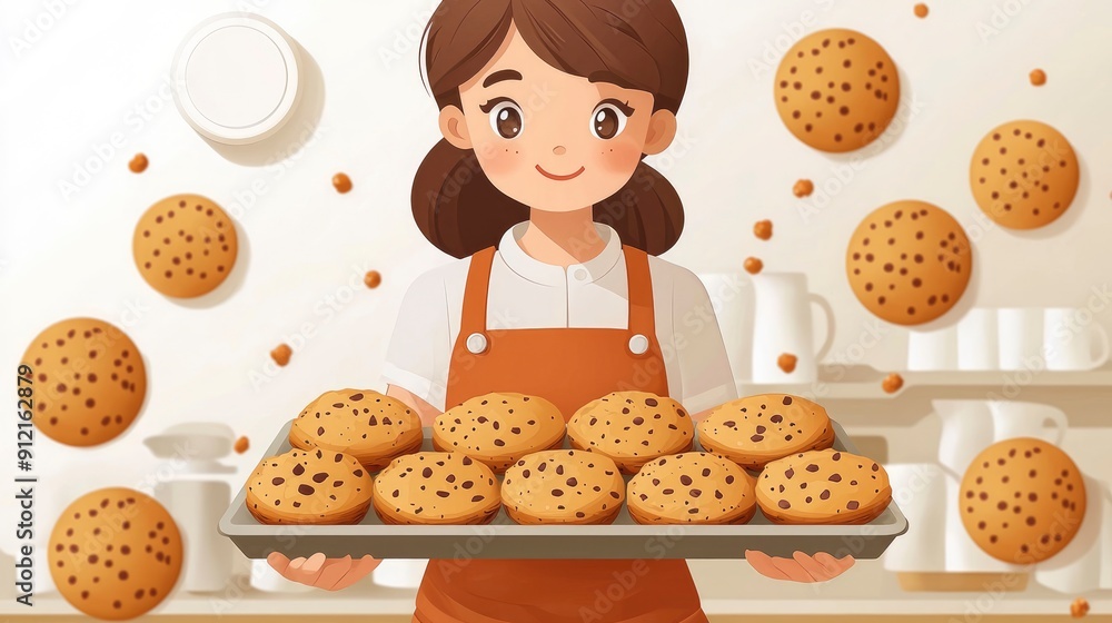 Woman Holding a Tray of Freshly Baked Cookies Woman Holding a Tray of Freshly Baked Cookies