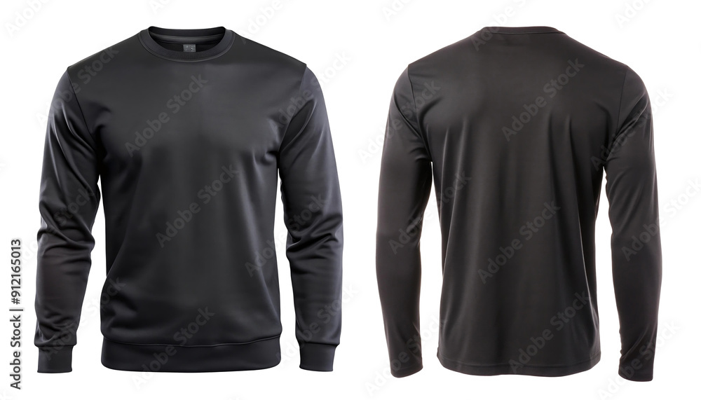 Set of black front and back view tee sweatshirt sweater long sleeve on white background. Mockup Set of black front and back view tee sweatshirt sweater long sleeve on white background. Mockup