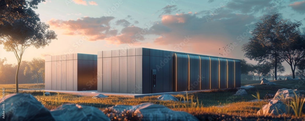 high-tech battery storage facility equipped with advanced energy cells ...