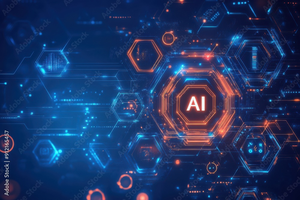 Digital Blue Background with AI Symbols. Digital Blue Background with AI Symbols.