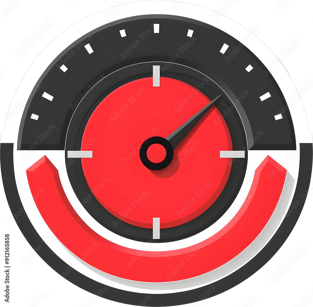 Flat Gauge Meter Indicating Credit Score with Modern Minimalist Design in Red and Black on White Flat Gauge Meter Indicating Credit Score with Modern Minimalist Design in Red and Black on White