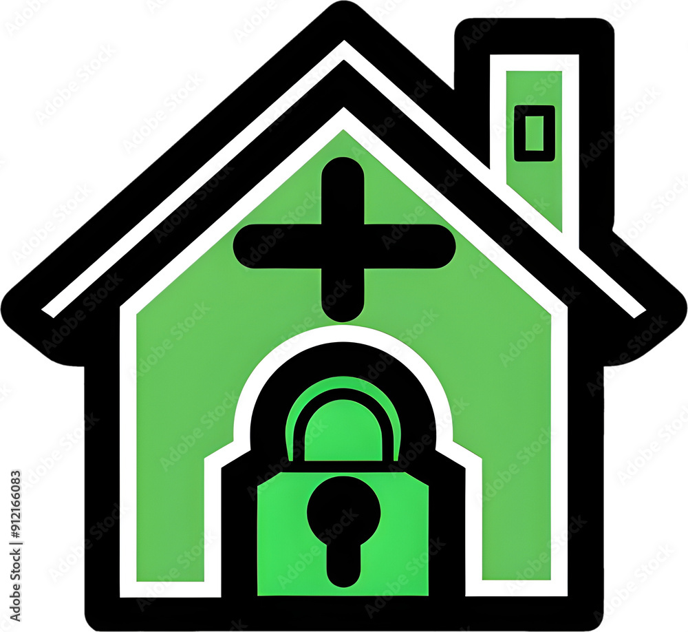 Flat Sticker Icon of House with Lock Symbol for Collateral Finance and Security Flat Sticker Icon of House with Lock Symbol for Collateral Finance and Security