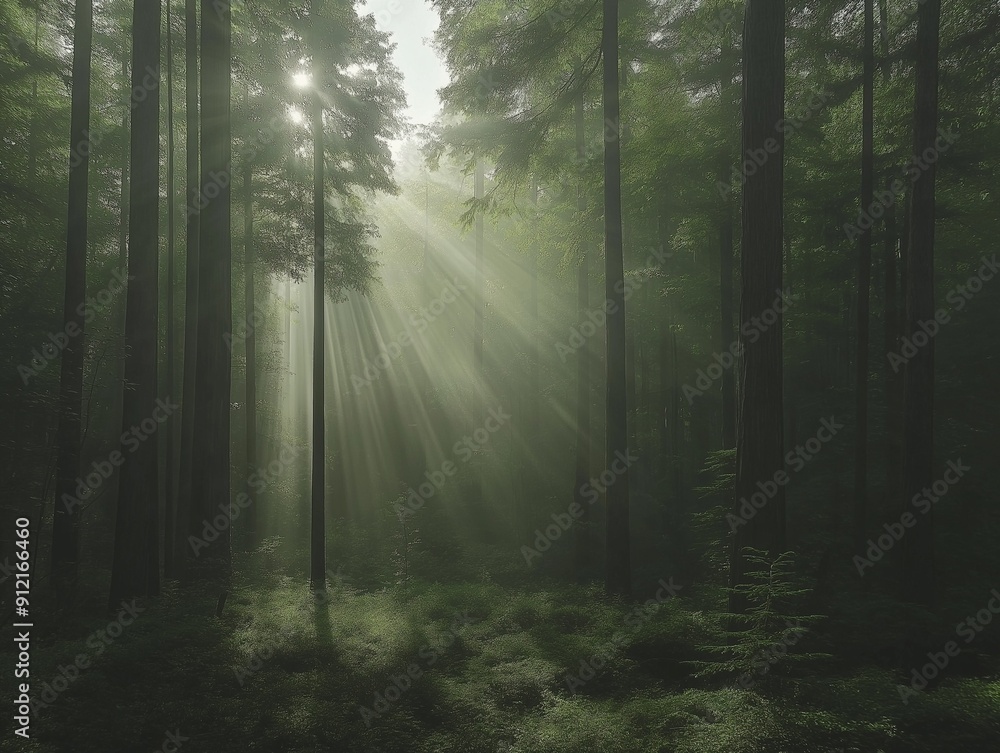 Obraz premium Mystical Redwood Forest: Towering Trees and Ethereal Fog
