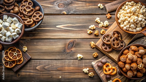 A Symphony of Sweet and Salty: A Still Life of Delectable Snacks on a Rustic Wooden Table AI Generated