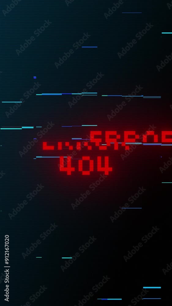 ERROR 404 glitched screen. Looped hacking Animation. ERROR 404 message with glitch effect. Cyber crime concept. ERROR 404 glitched screen. Looped hacking Animation. ERROR 404 message with glitch effect. Cyber crime concept.