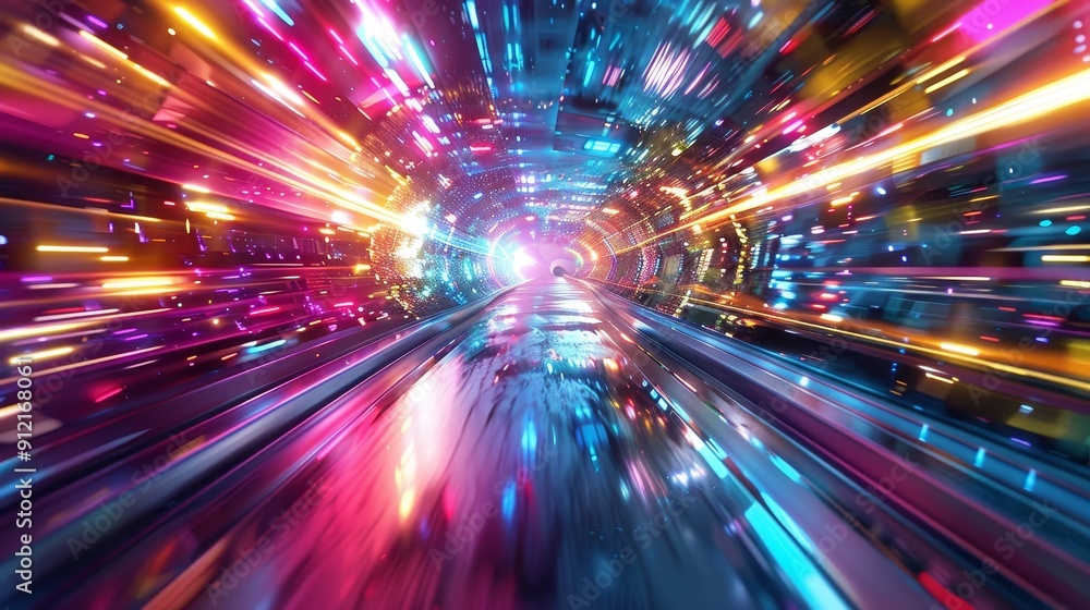 Futuristic Tunnel of Light and Speed - A vibrant and colorful tunnel filled with streaks of light, symbolizing speed, progress, and the future. This abstract image evokes a sense of movement and energ Futuristic Tunnel of Light and Speed - A vibrant and colorful tunnel filled with streaks of light, symbolizing speed, progress, and the future. This abstract image evokes a sense of movement and energ
