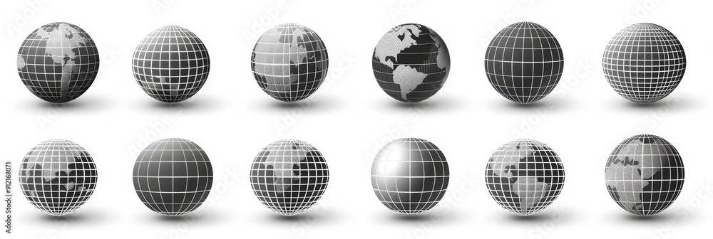 Global Network Connection - Set of 3D Earth Globes - A set of 3D Earth globes with grid lines symbolizing interconnectedness, global reach, networking, communication, and international business. Global Network Connection - Set of 3D Earth Globes - A set of 3D Earth globes with grid lines symbolizing interconnectedness, global reach, networking, communication, and international business.
