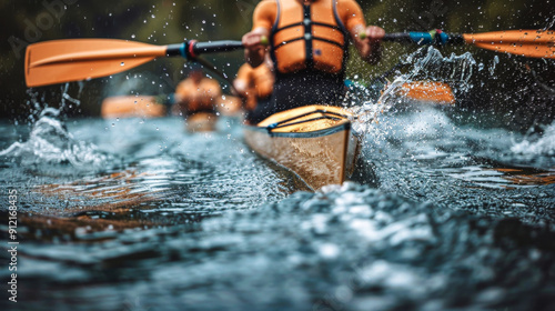 Competitive rowers - A team of rowers rowing synchronously and at full power. photo