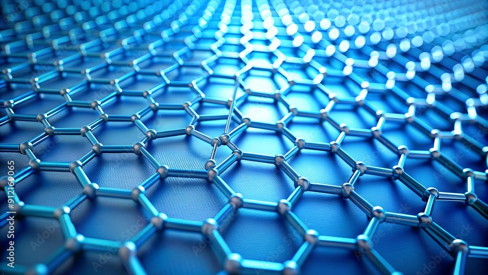 Fototapeta premium Ethereal Blue Graphene: A Symphony of Interconnected Hexagons AI generated