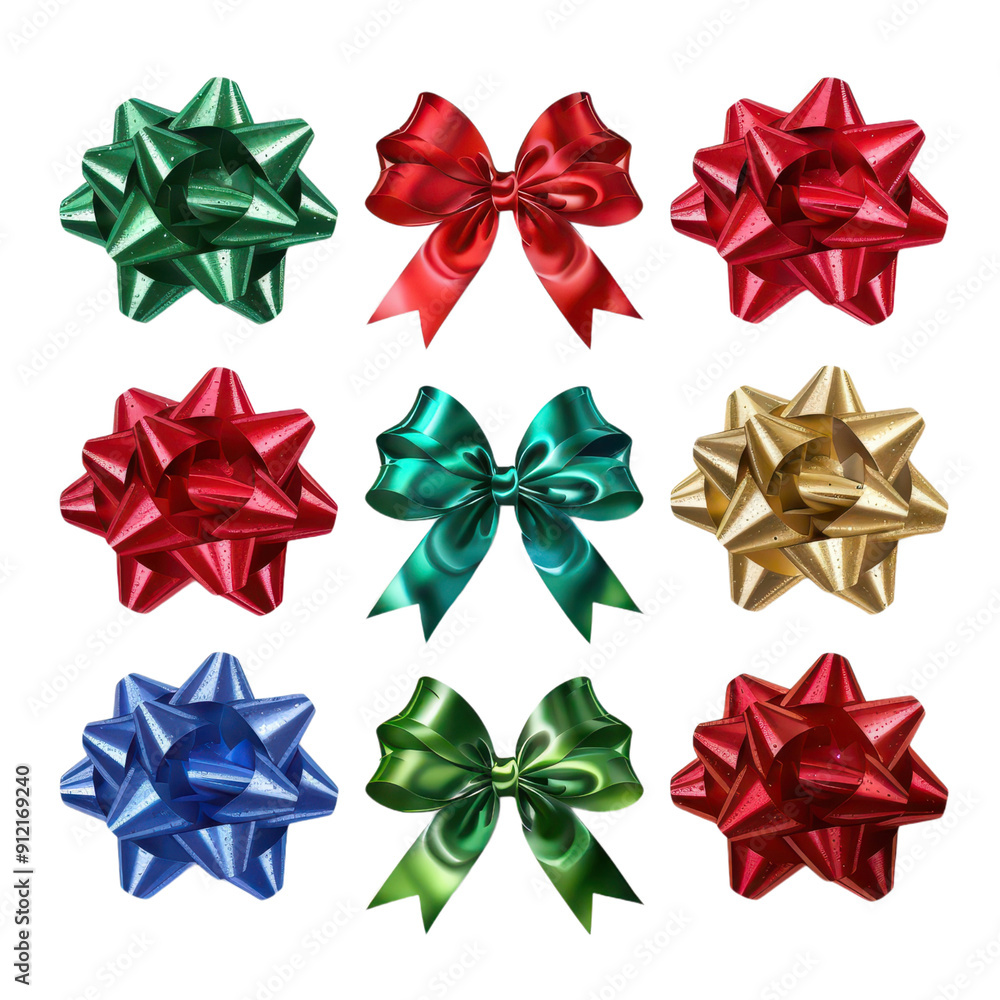 Christmas gift bows, holiday accessory, isolated on Transparent background, illustration. Christmas gift bows, holiday accessory, isolated on Transparent background, illustration.