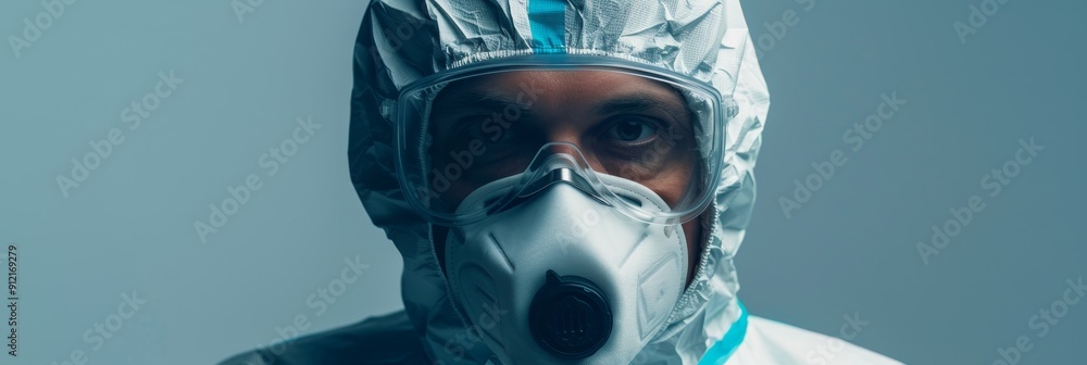 Healthcare worker wearing protective gear, mask and goggles - A healthcare worker wearing a protective suit, mask, and goggles, symbolizing safety, protection, healthcare, medical, and cleanliness. Healthcare worker wearing protective gear, mask and goggles - A healthcare worker wearing a protective suit, mask, and goggles, symbolizing safety, protection, healthcare, medical, and cleanliness.